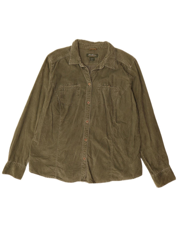 EDDIE BAUER Womens Tall Corduroy Shirt UK 18 XL Green Cotton