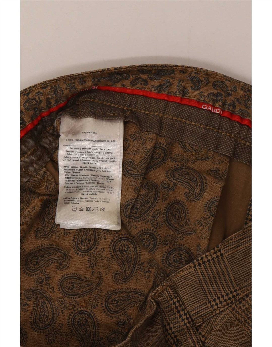 Gaudi Mens Dakota Chino Shorts W32 Medium Brown Check Cotton