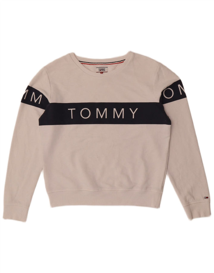 Tommy Hilfiger Womens Sweatshirt Jumper UK 14 Medium White Colourblock