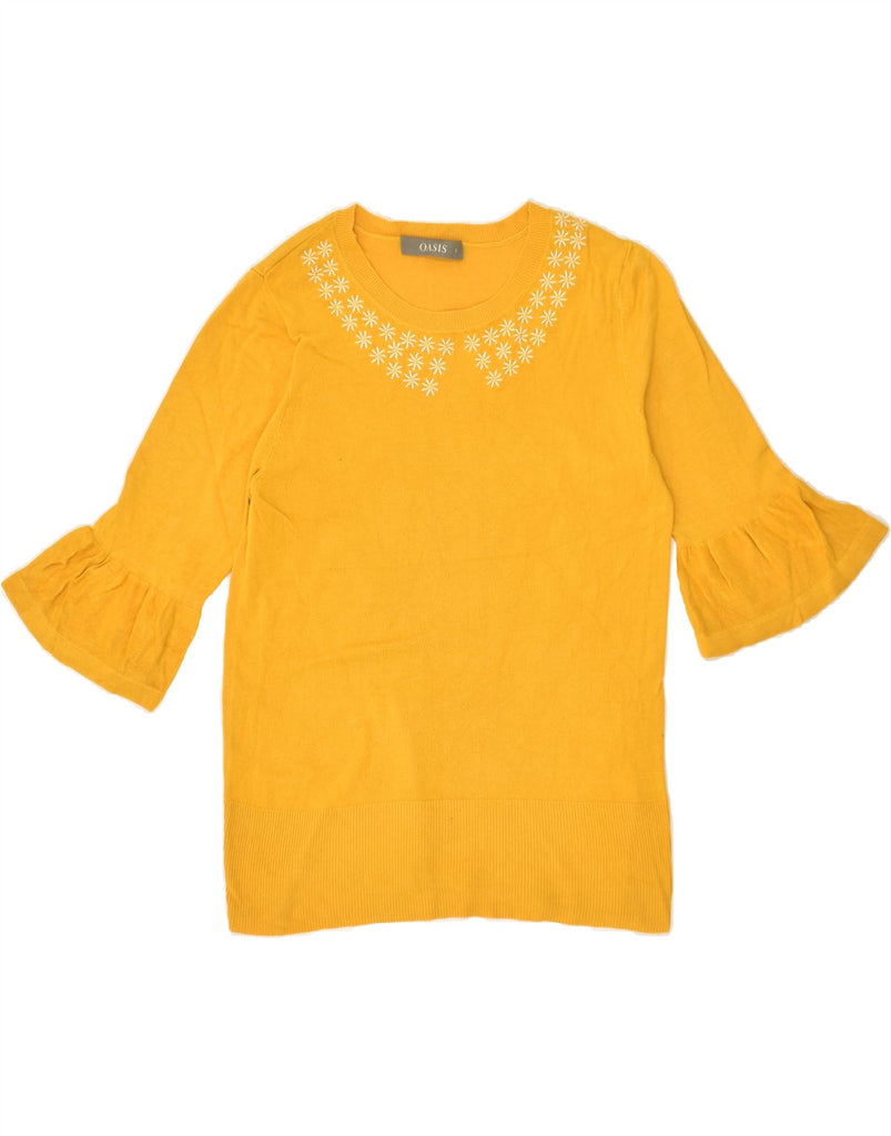 OASIS Womens 3/4 Sleeve Boat Neck Jumper Sweater UK 8 Small Yellow Cotton | Vintage Oasis | Thrift | Second-Hand Oasis | Used Clothing | Messina Hembry 