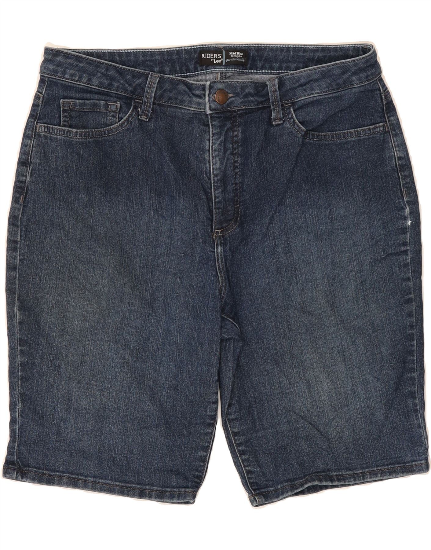 LEE Womens Riders Mid Rise Bermuda Denim Shorts US 14 XL W36 Navy