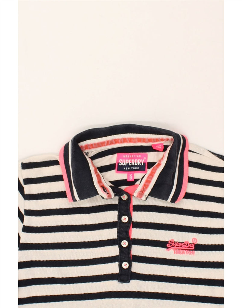 SUPERDRY Womens Polo Shirt UK 6 XS Black Striped | Vintage Superdry | Thrift | Second-Hand Superdry | Used Clothing | Messina Hembry 