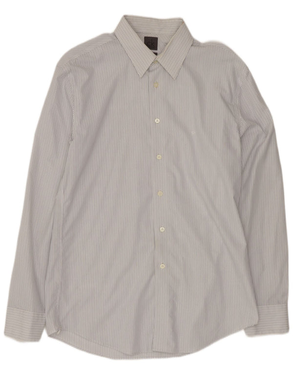 Calvin Klein Mens Slim Fit Shirt Size 41 16 Large White Pinstripe Cotton