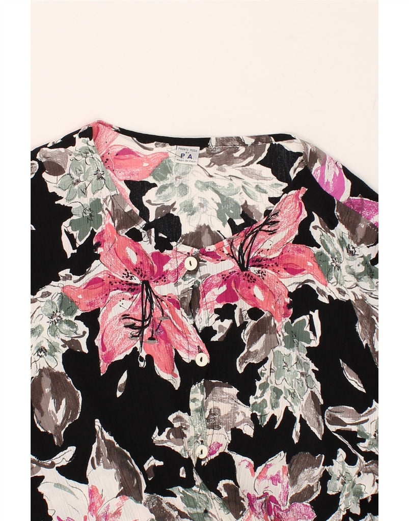 VINTAGE Womens Short Sleeve Blouse Top UK 20 2XL Black Floral Silk | Vintage Vintage | Thrift | Second-Hand Vintage | Used Clothing | Messina Hembry 