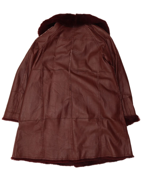Vintage Womens Shearling Coat UK 16 Large Burgundy
