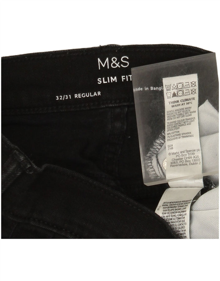 Marks & Spencer Mens Regular Slim Jeans W32 L31 Black Cotton