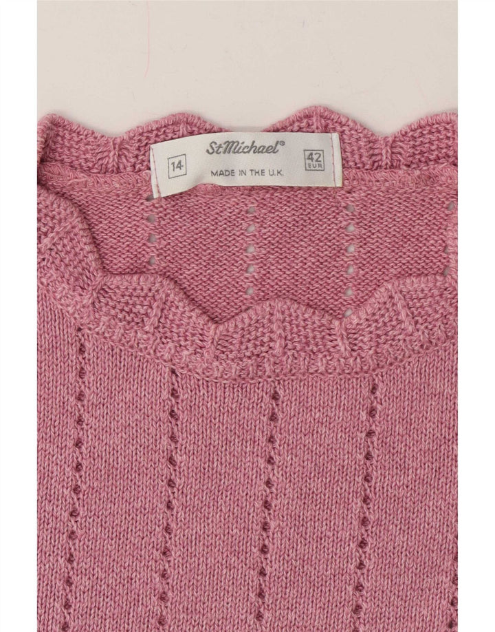 St Michael Womens Short Sleeve Crew Neck Jumper Sweater UK 14 Medium Pink