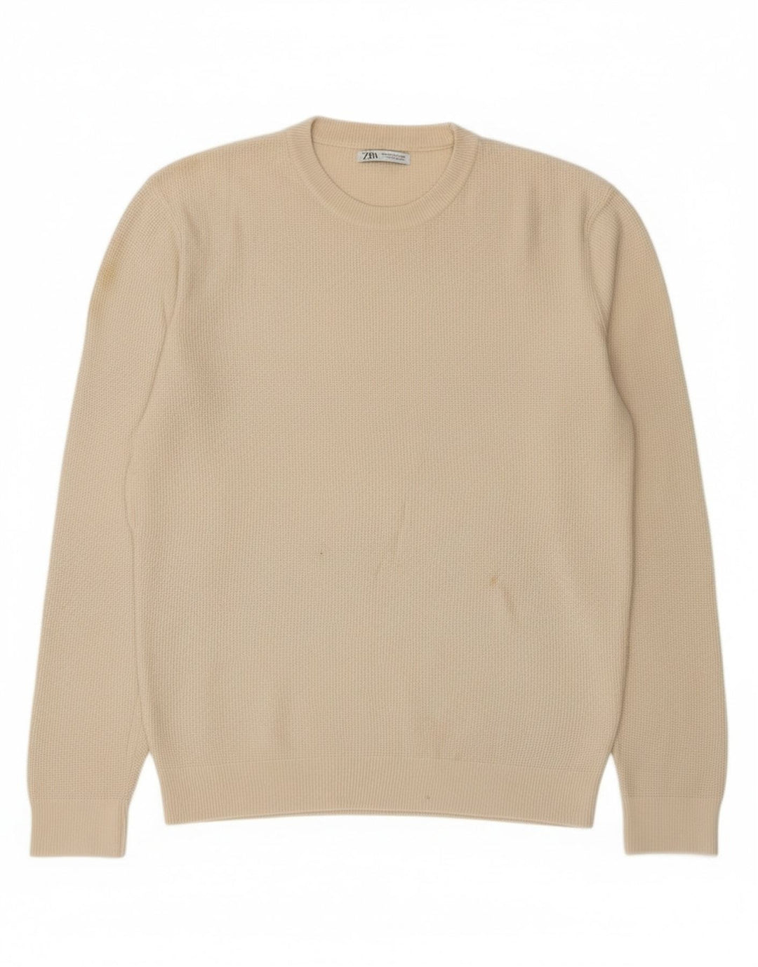 Zara Mens Crew Neck Jumper Sweater Medium Off White Cotton