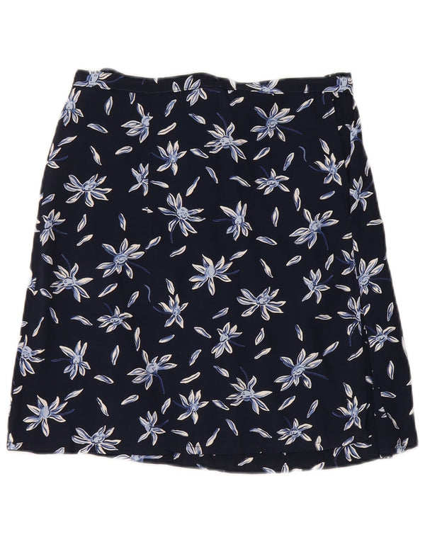 Vintage Womens Mini Skirt XL W36  Navy Blue Floral Viscose
