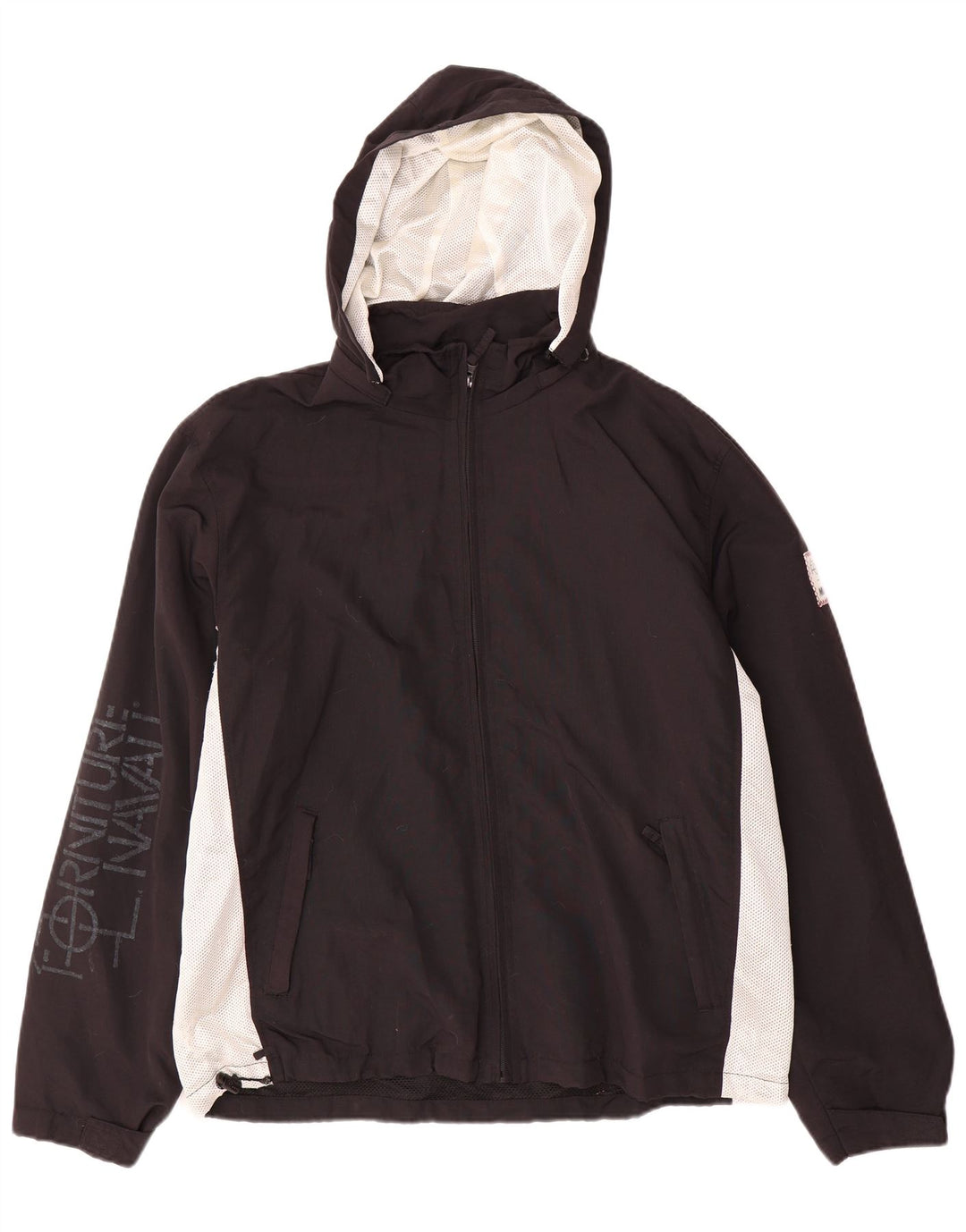 Murphy & Nye Mens Graphic Hooded Rain Jacket UK 40 Large Black Colourblock