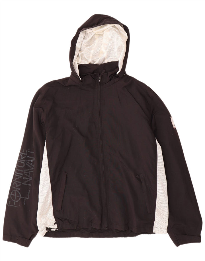 Murphy & Nye Mens Graphic Hooded Rain Jacket UK 40 Large Black Colourblock