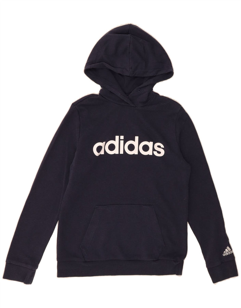 ADIDAS Womens Graphic Hoodie Jumper UK 12/14 Medium Navy Blue Cotton Vintage Adidas and Second-Hand Adidas from Messina Hembry 