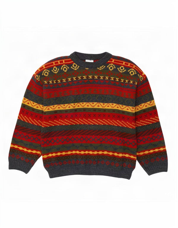Vintage Mens Crew Neck Jumper Sweater Medium Multicoloured Fair Isle