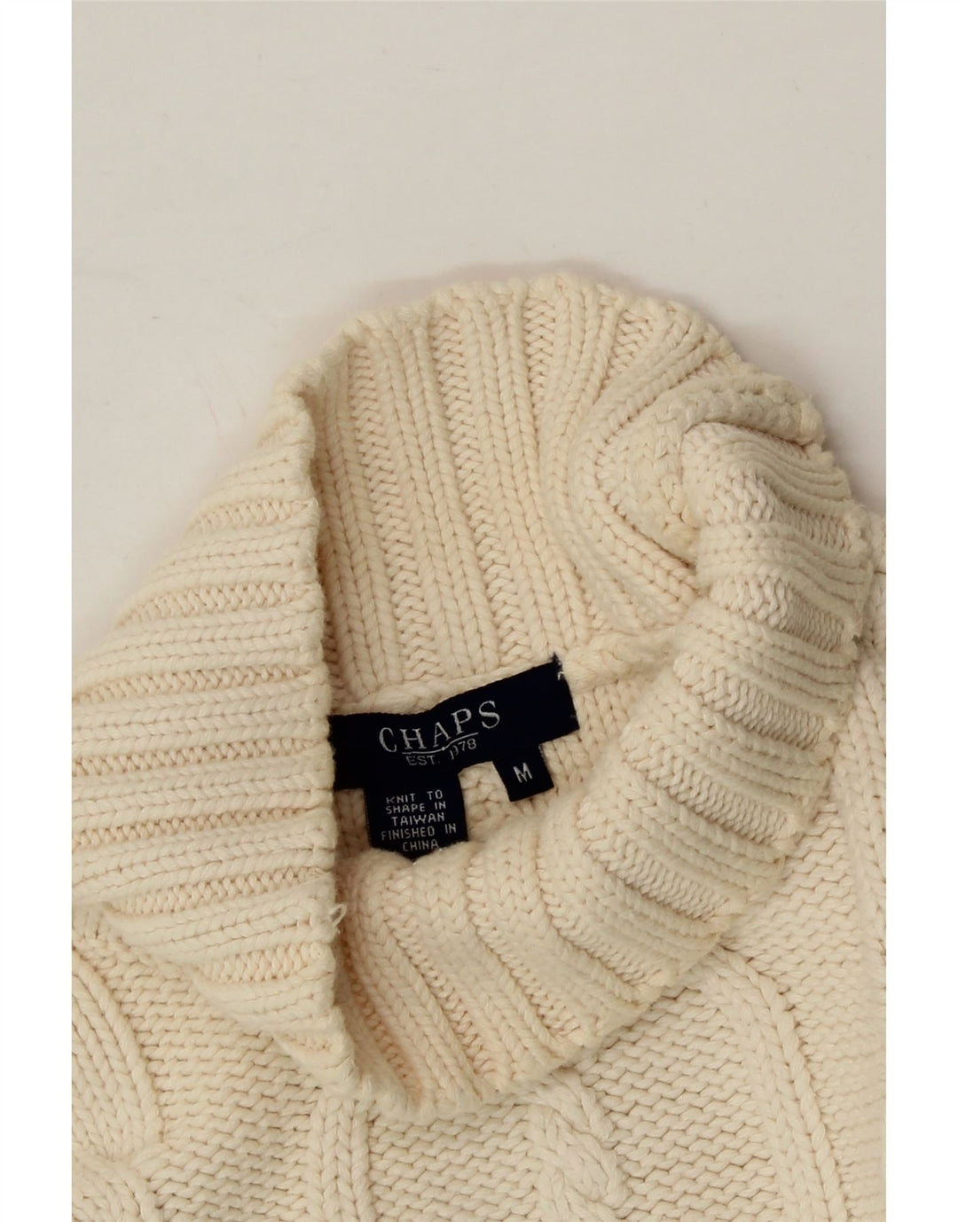 CHAPS Womens Turtle Neck Jumper Sweater UK 14 Medium Off White Cotton Vintage Chaps and Second-Hand Chaps from Messina Hembry 