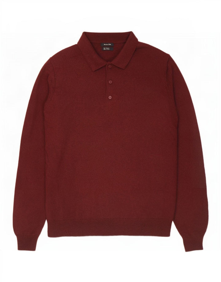 Massimo Dutti Mens Polo Neck Jumper Sweater Large Burgundy Wool