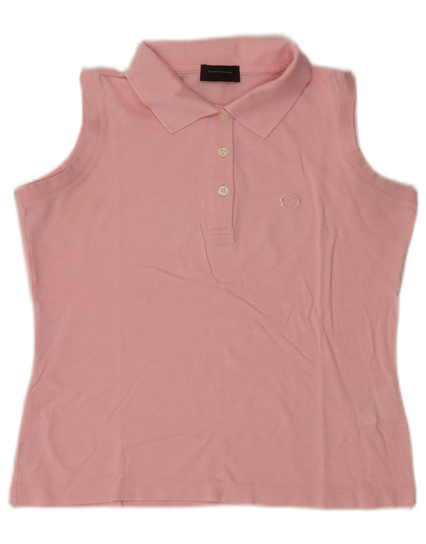 Sergio Tacchini Womens Crop Sleeveless Polo Shirt UK 10 Small Pink Cotton