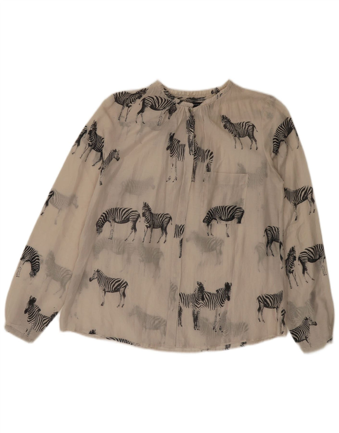 ZARA Womens Oversized Shirt Blouse UK 10 Small Off White Animal Print