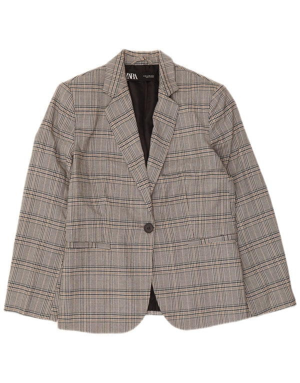 Zara Womens 1 Button Blazer Jacket EU 38 Small Grey Houndstooth