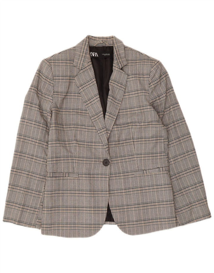 Zara Womens 1 Button Blazer Jacket EU 38 Small Grey Houndstooth