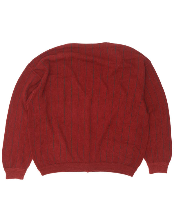 Cacharel Mens Cardigan Sweater EU 56 2XL Burgundy Striped Cashmere