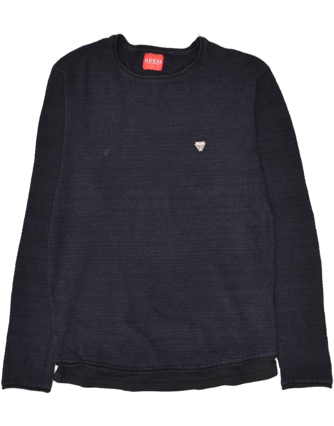 GUESS Mens Crew Neck Jumper Sweater Medium Navy Blue Cotton