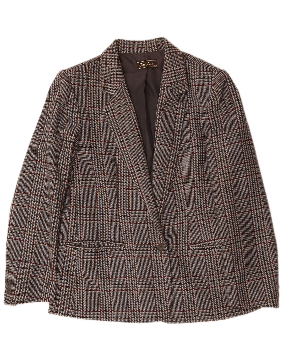 Vintage Womens 1 Button Blazer Jacket IT 46 Large Grey Houndstooth Wool