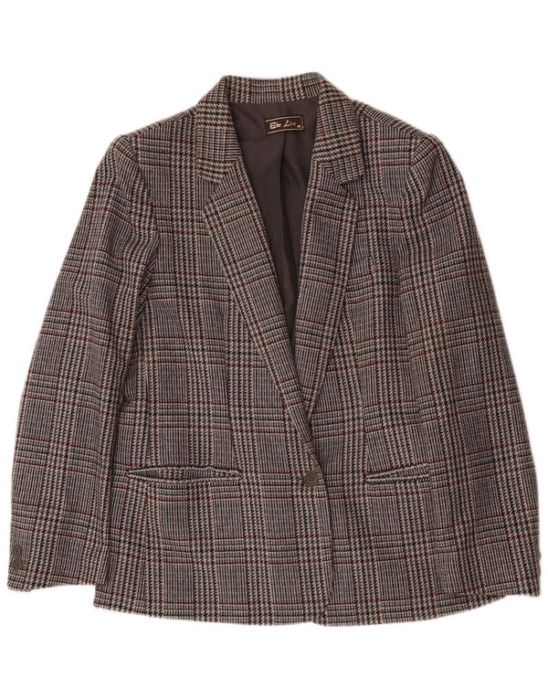 Vintage Womens 1 Button Blazer Jacket IT 46 Large Grey Houndstooth Wool