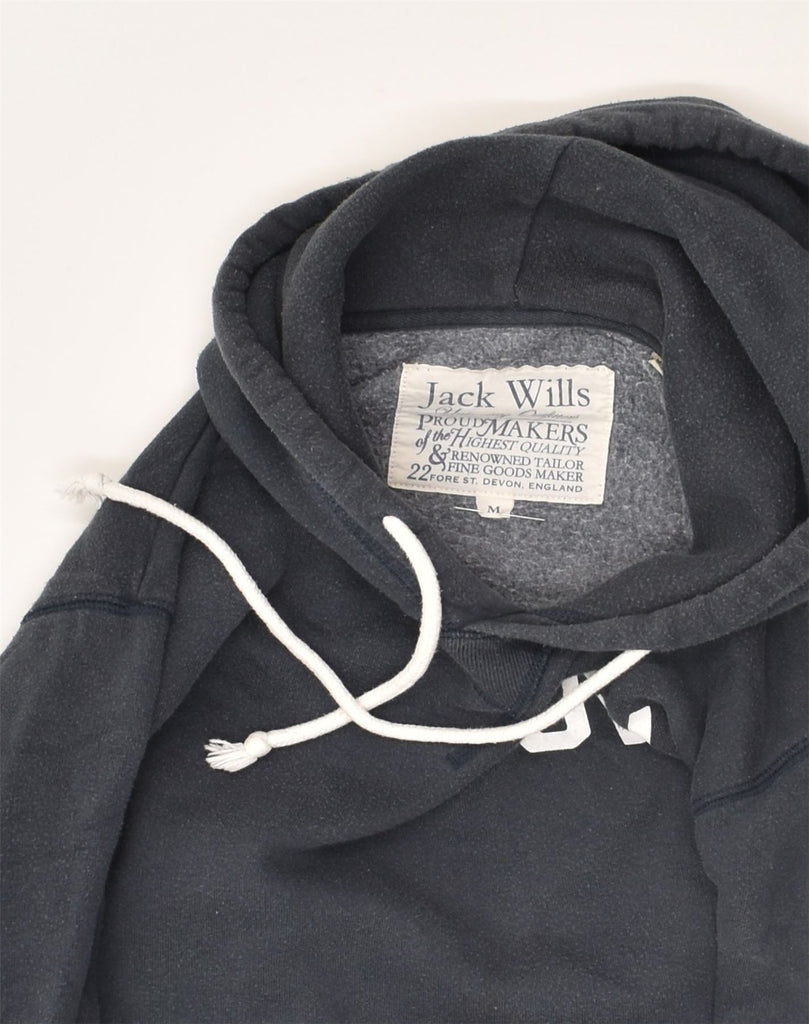 JACK WILLS Mens Graphic Hoodie Jumper Medium Navy Blue Cotton | Vintage Jack Wills | Thrift | Second-Hand Jack Wills | Used Clothing | Messina Hembry 