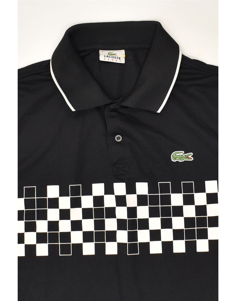 LACOSTE Mens Graphic Polo Shirt Size 4 Medium Black Geometric Polyester | Vintage Lacoste | Thrift | Second-Hand Lacoste | Used Clothing | Messina Hembry 