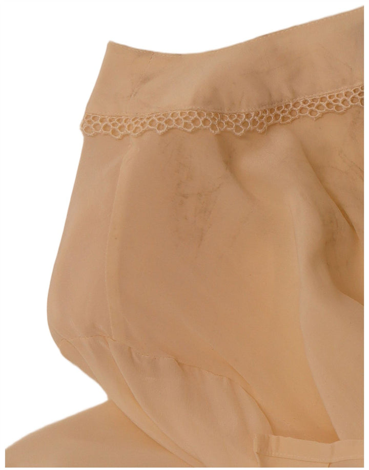 VINTAGE Womens See Through Shirt Blouse UK 14 Medium Beige Silk