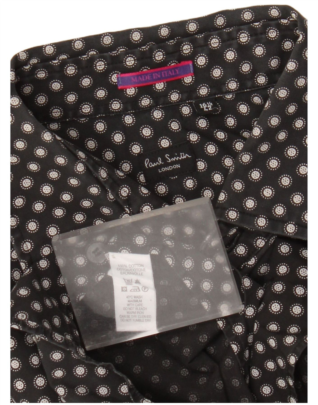 Paul Smith Mens Shirt Size 42 16 1/2 Large Black Polka Dot Cotton