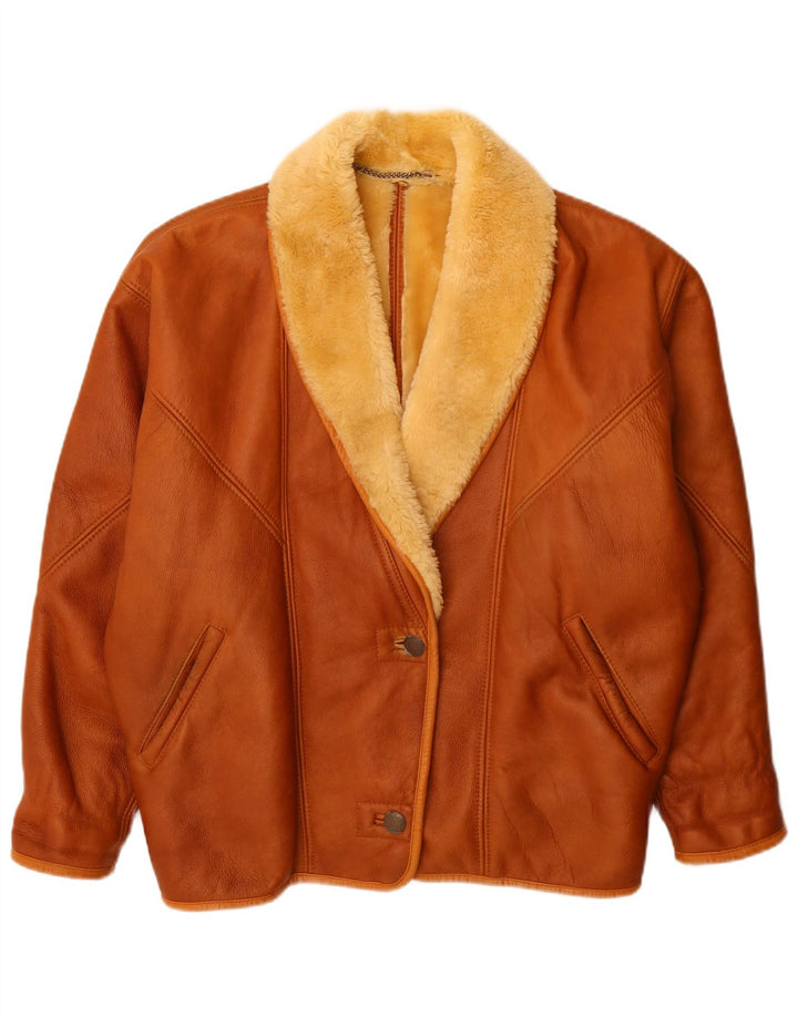 Vintage Womens Oversized Shearling Jacket UK 16 Large Brown