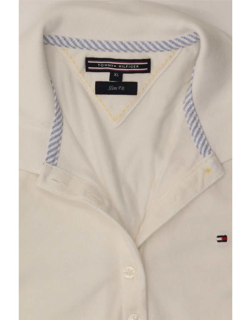 TOMMY HILFIGER Womens Slim Fit Polo Shirt UK 6 XS White Cotton Vintage Tommy Hilfiger and Second-Hand Tommy Hilfiger from Messina Hembry 