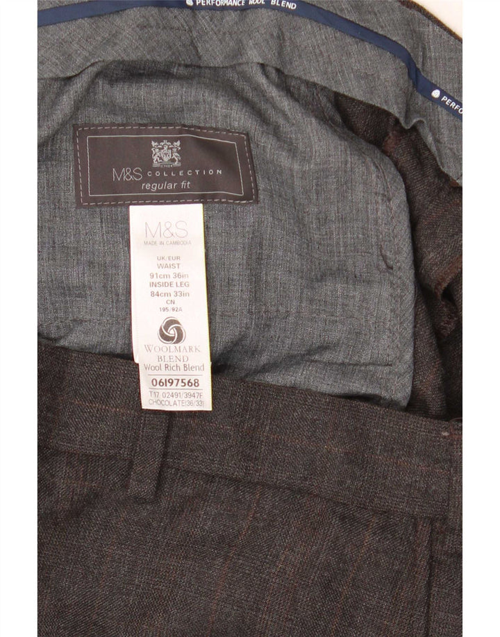 Marks & Spencer Mens Straight Regular Fit Suit Trousers W36 L33 Grey Wool