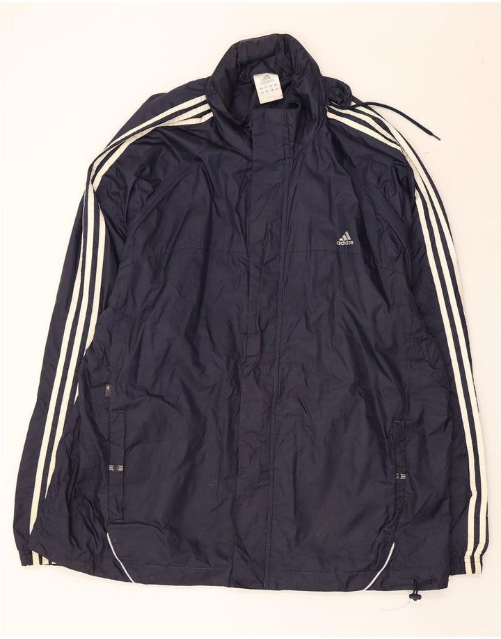 Adidas Mens Hooded Windbreaker Jacket UK 42 XL Navy Blue Polyester