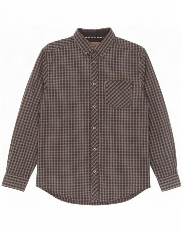 Ben Sherman Mens Shirt Large Grey Gingham Cotton