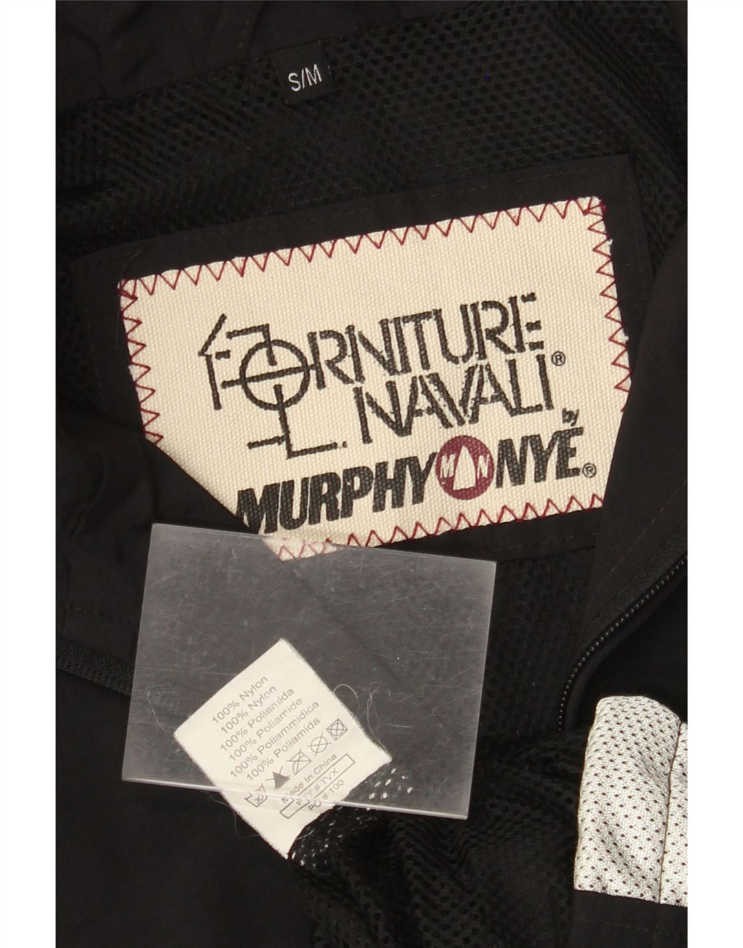 MURPHY & NYE Mens Graphic Rain Jacket UK 36 Small Black Colourblock Nylon