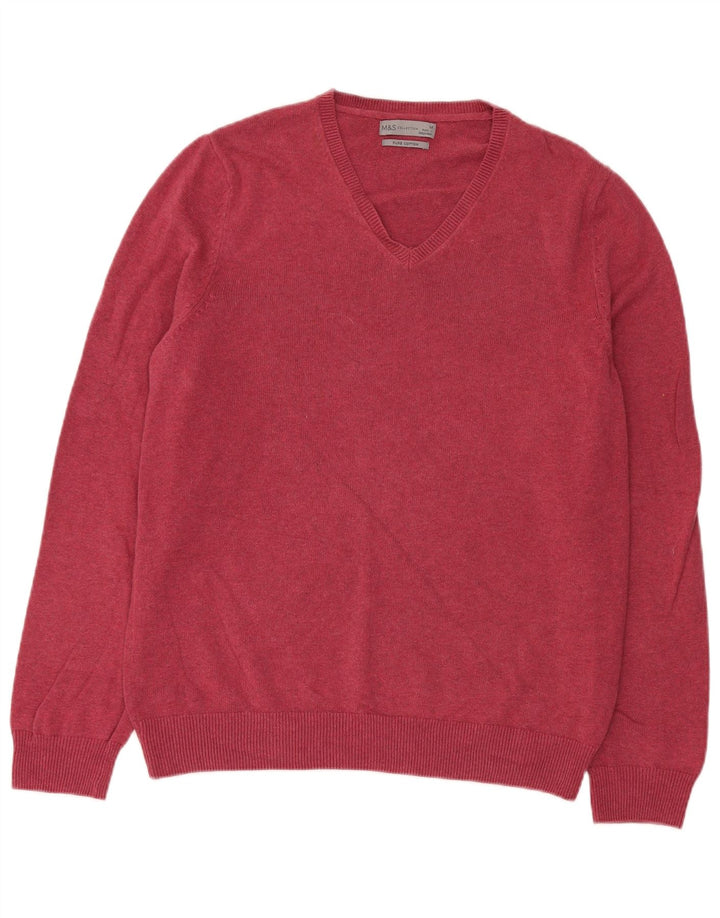 Marks & Spencer Mens V-Neck Jumper Sweater Medium Burgundy Cotton