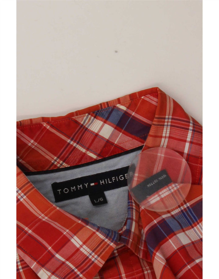 Tommy Hilfiger Mens Shirt Large Orange Check Cotton