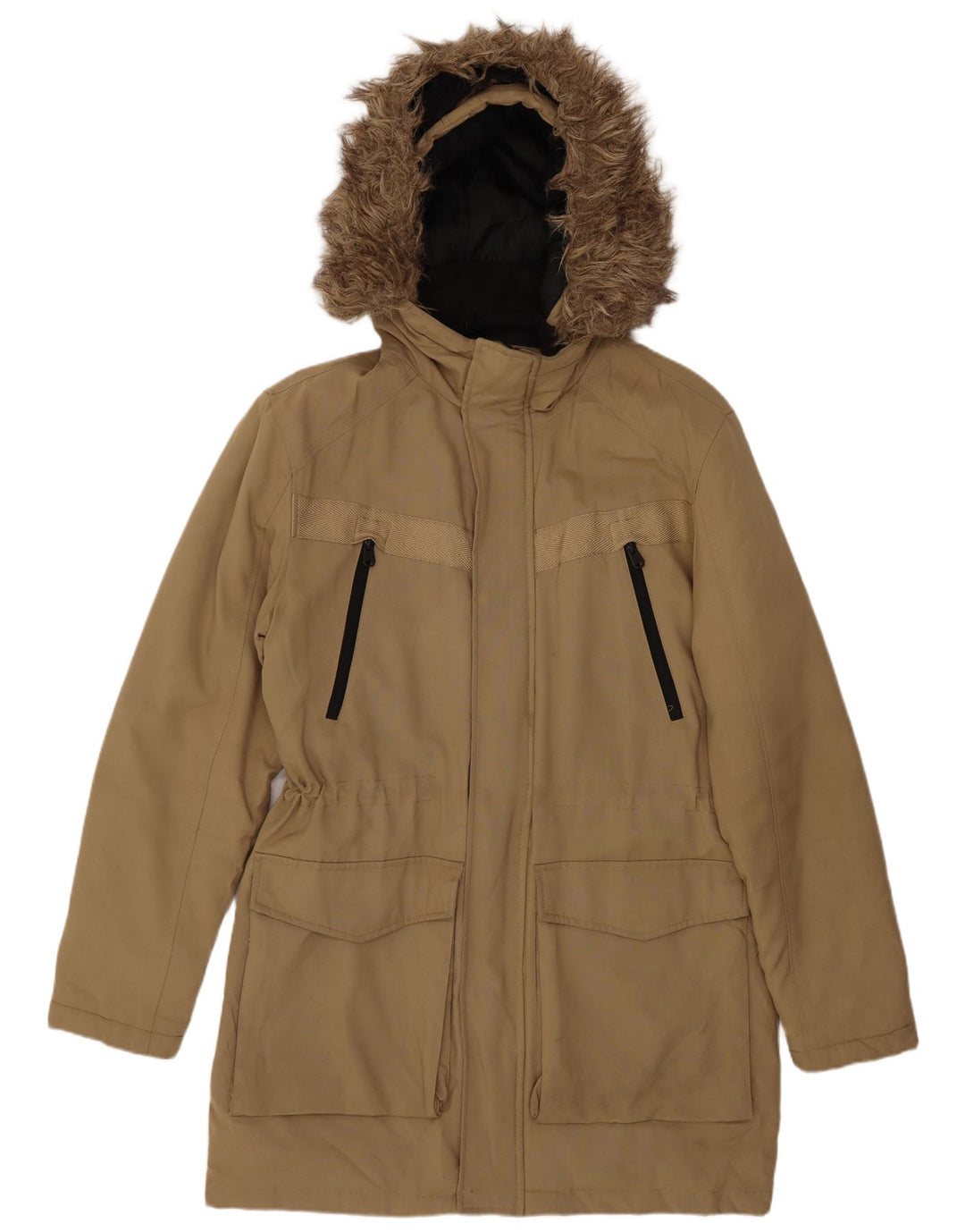 Jack & Jones Mens Hooded Parka Jacket UK 38 Medium Beige Polyester