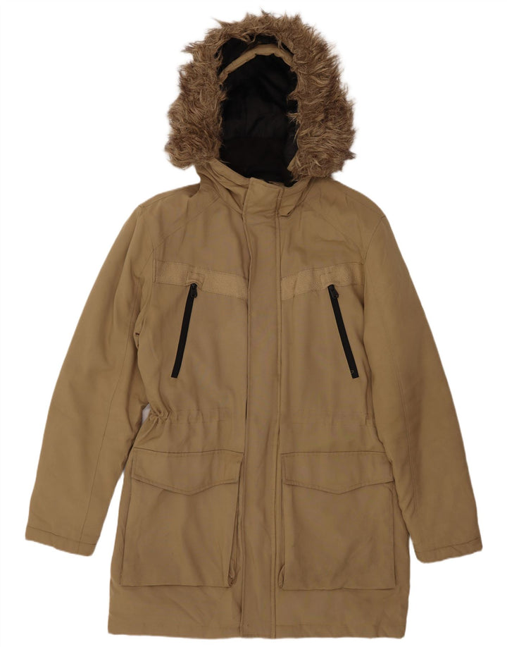 Jack & Jones Mens Hooded Parka Jacket UK 38 Medium Beige Polyester