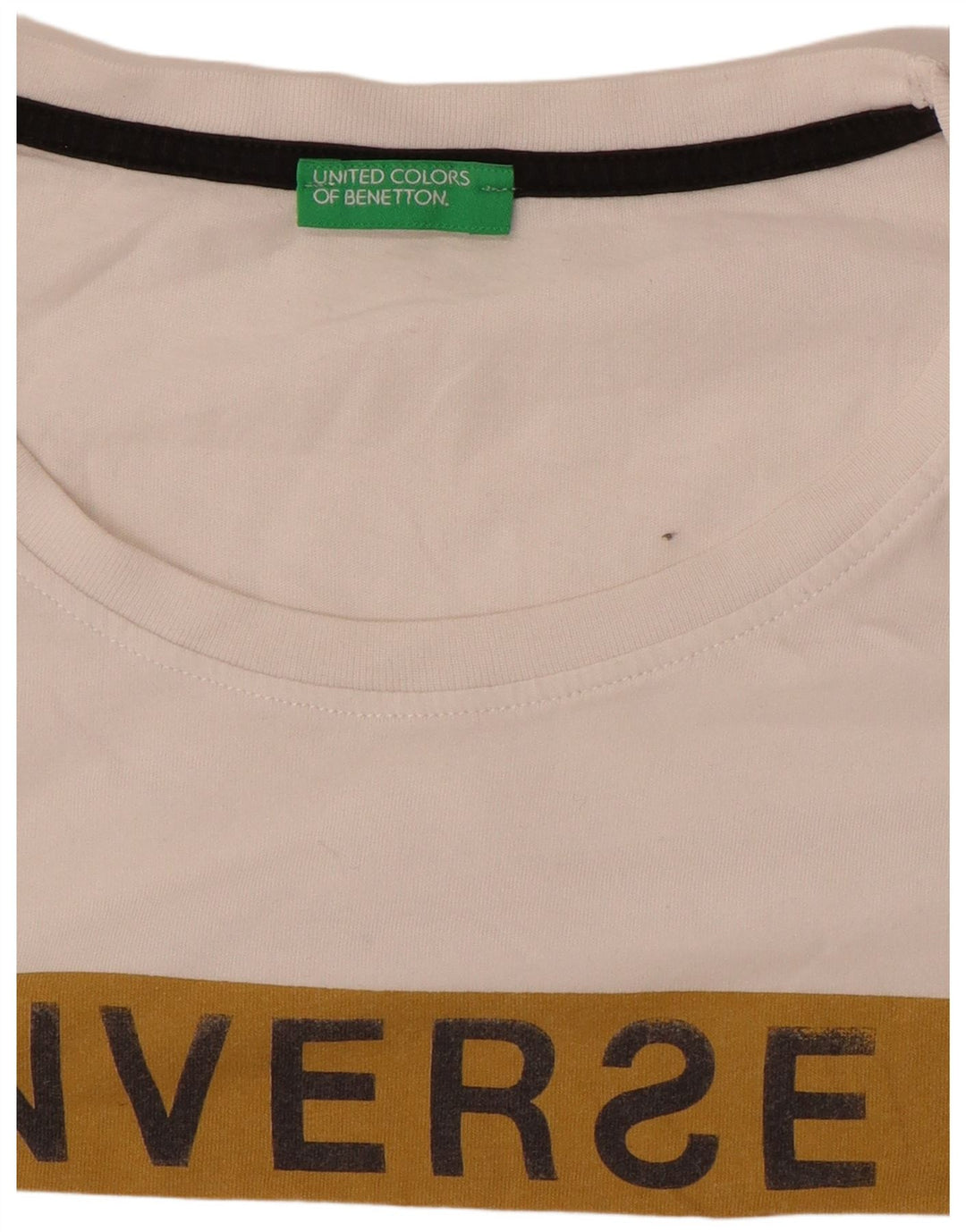 Benetton Mens Graphic T-Shirt Top Medium White