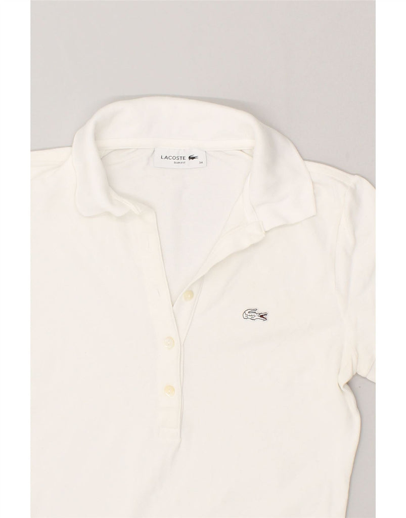 LACOSTE Womens Slim Fit Polo Shirt Size 34 Small White Cotton | Vintage Lacoste | Thrift | Second-Hand Lacoste | Used Clothing | Messina Hembry 