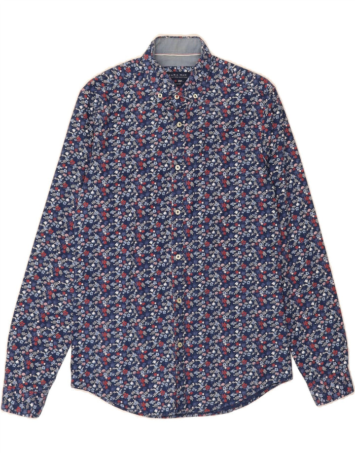 ZARA Mens Slim Fit Shirt Small Navy Blue Floral Vintage Zara and Second-Hand Zara from Messina Hembry 