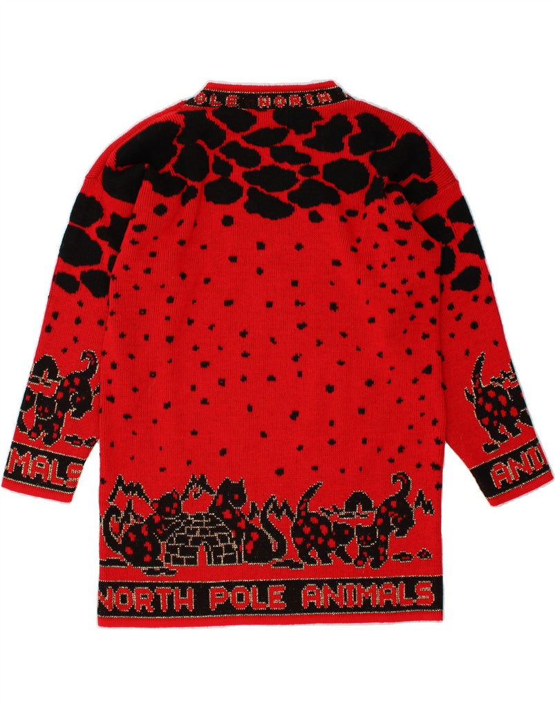 VINTAGE Womens Crew Neck Jumper Sweater UK 16 Large Red Animal Print | Vintage Vintage | Thrift | Second-Hand Vintage | Used Clothing | Messina Hembry 