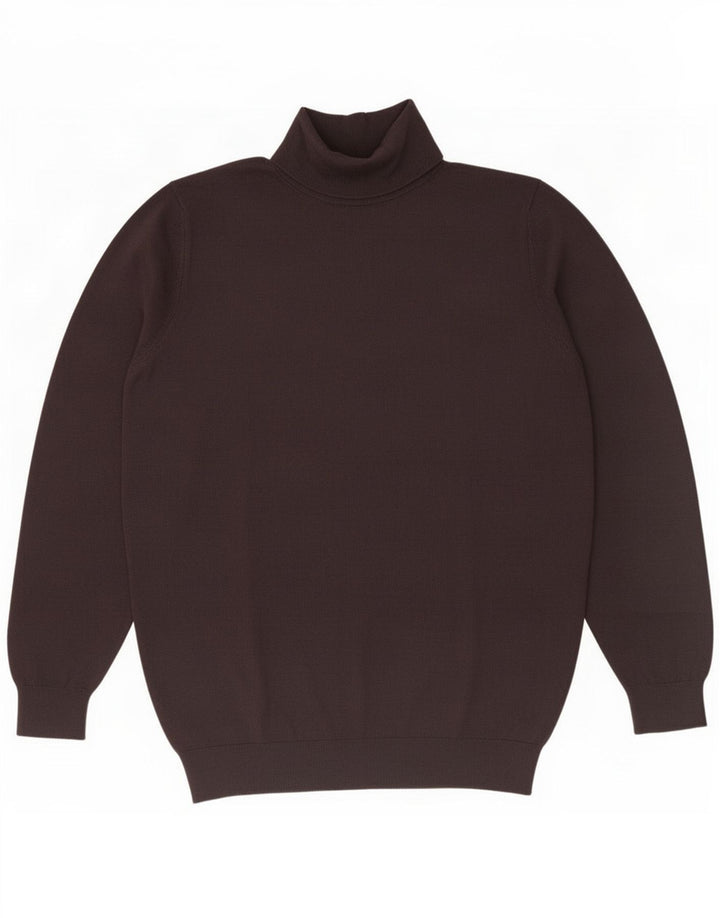 Zara Mens Roll Neck Jumper Sweater Large Brown Viscose