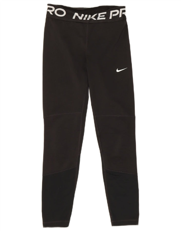 Nike Boys Dri Fit Graphic Leggings 10-11 Years Medium Black Colourblock