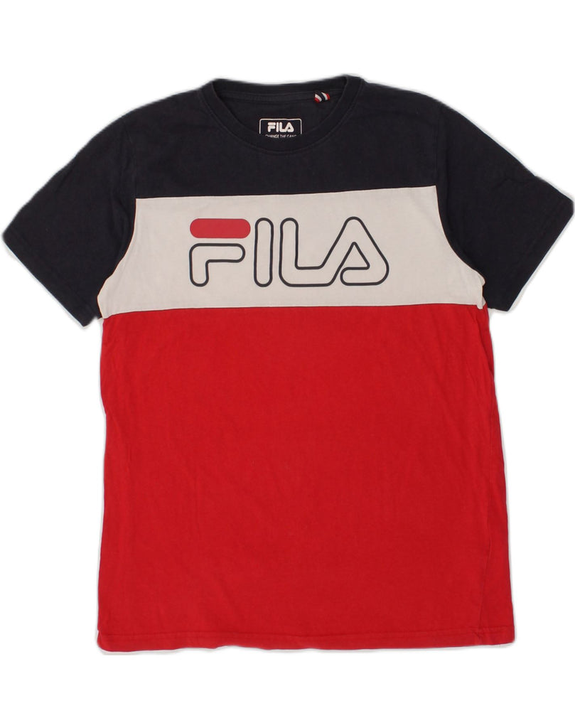 FILA Boys Graphic T-Shirt Top 13-14 Years Red Colourblock Cotton | Vintage Fila | Thrift | Second-Hand Fila | Used Clothing | Messina Hembry 