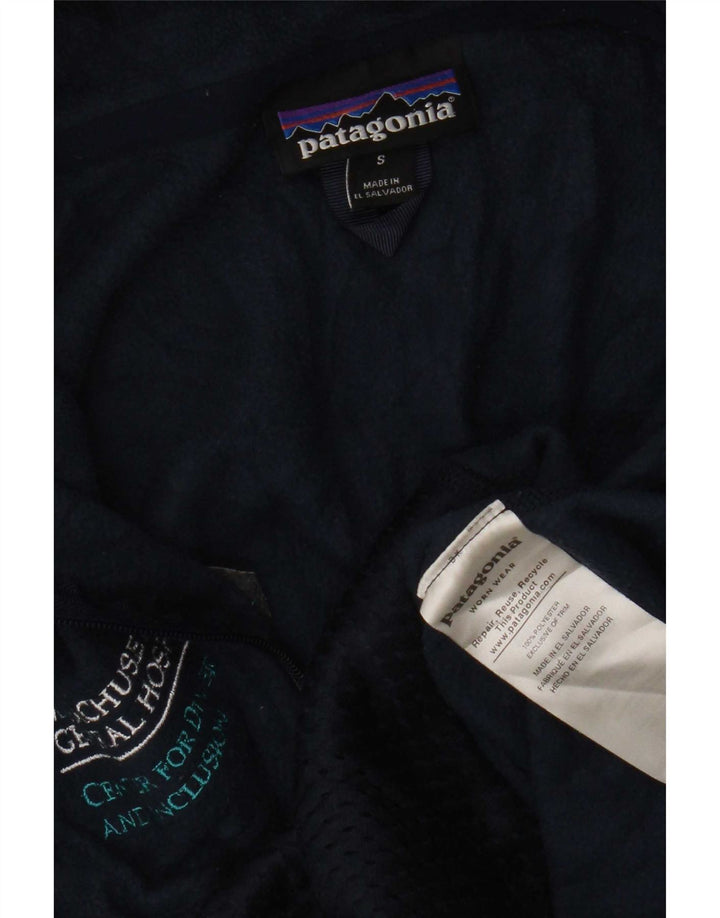 Patagonia Womens Graphic Fleece Jacket UK 10 Small Navy Blue Polyester