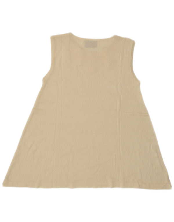 Vintage Womens Sleeveless Blouse Top UK 8 Small Off White Floral